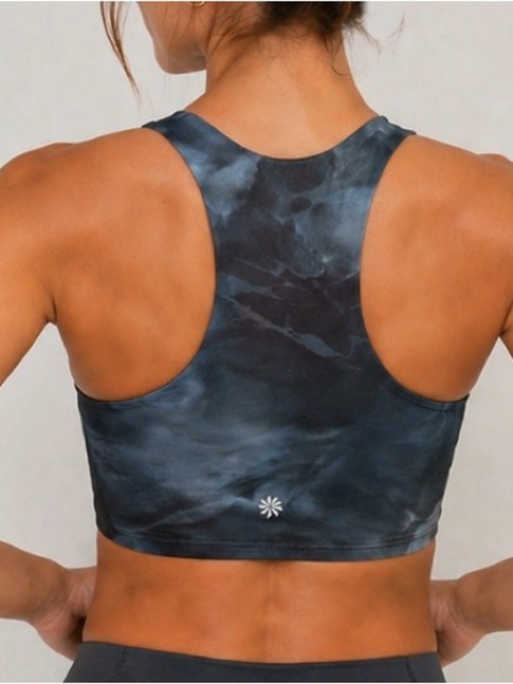 Athleta Medium Sports Bra Tie Dye Blue Gray Longline Crop Athletic Top. GUC - Picture 3 of 11